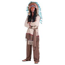 Herren-Kostüm Indianer weiße Feder, Jacke & Hose, Gr. S