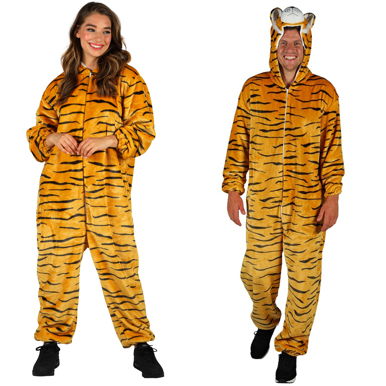 NEU Unisex-Kostm Plsch-Overall Tiger, braun-schwarz, Gr. XS-S