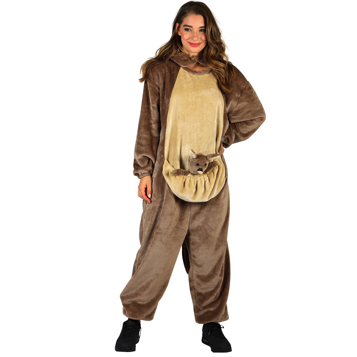 NEU Unisex-Kostm Plsch-Overall Knguru, braun, mit Plsch-Baby, Gr. XS-S