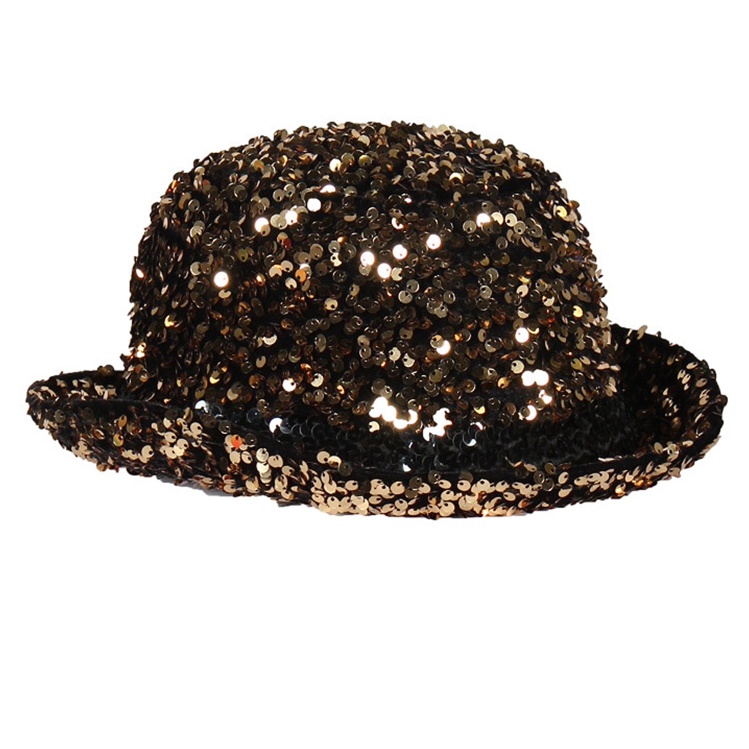 NEU Hut Melone Deluxe mit Pailletten in gold-schwarz, Kopfweite 57-58cm
