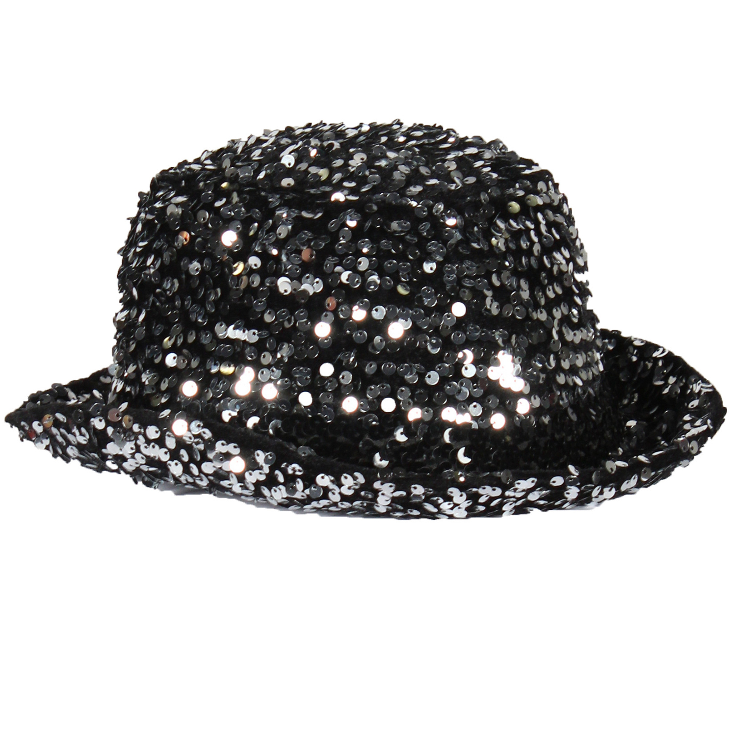 NEU Hut Melone Deluxe mit Pailletten in silber-schwarz, Kopfweite 57-58cm