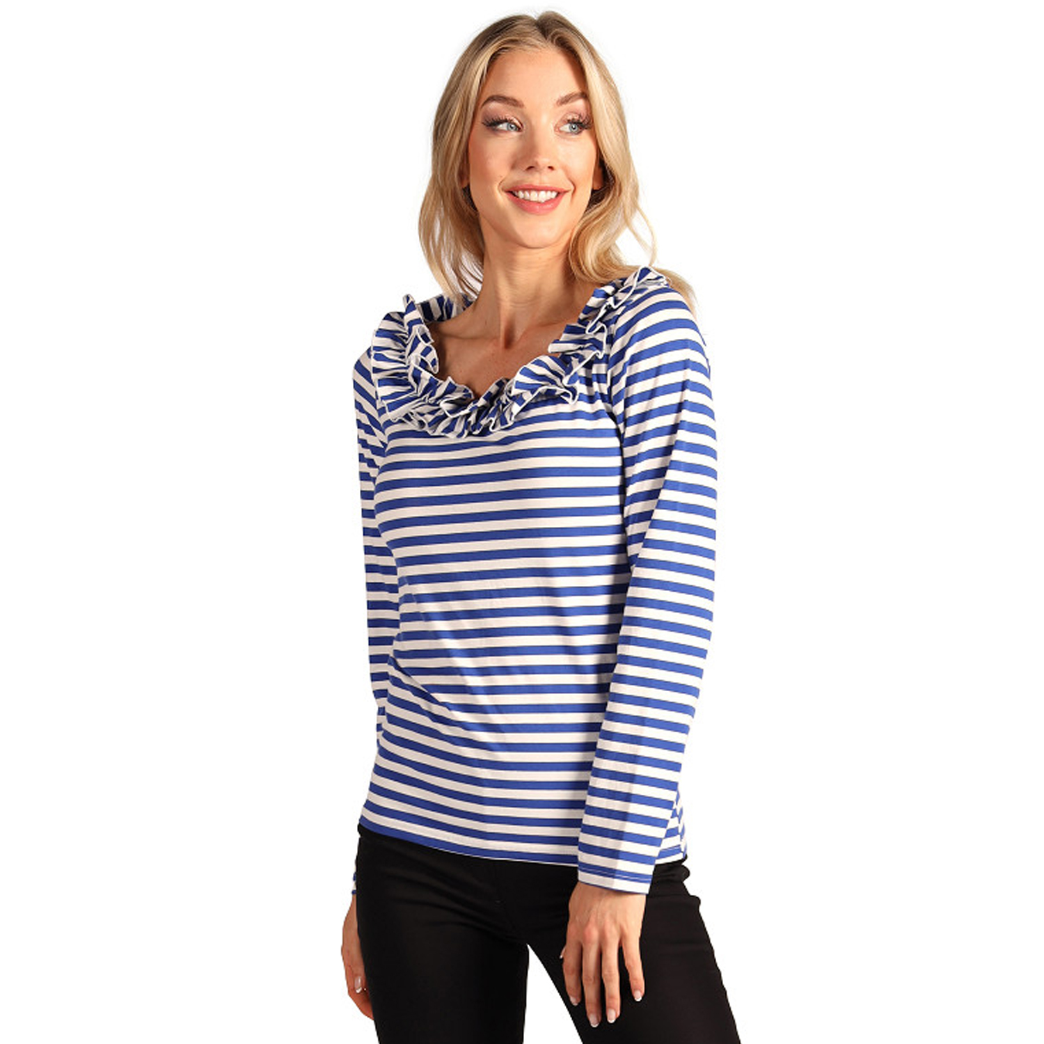NEU Damen-Kostm Ringelshirt langarm mit Rschenkragen, blau-wei, Gr. XS