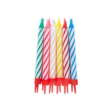 SALE Geburtstagskerzen zum Einstecken in Kuchen & Co, bunt spiral-gestreift, 12 Stck inklusive Halter zum Einpicken