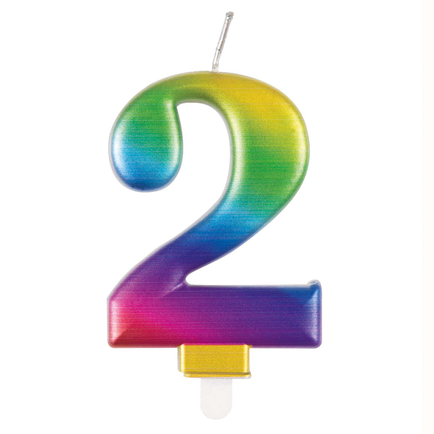 SALE Kerze Regenbogen glnzend, mit Halter, Zahl 2