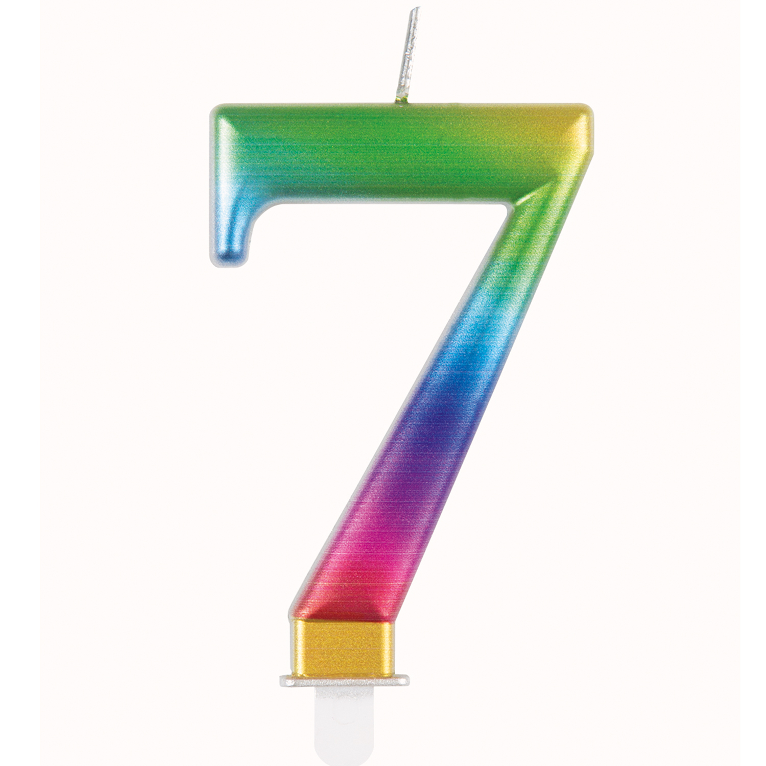 SALE Kerze Regenbogen gl�nzend, mit Halter, Zahl 7