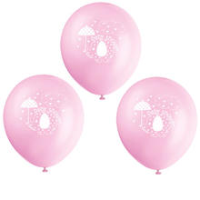 SALE Luftballons mit Elefant fr Baby Shower Party, wei / rosa, Gre: ca. 30 cm, einseitig bedruckt, 8 Stck