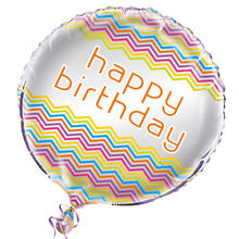 Folienballon Happy Birthday, Geburtstags-Party, Chevron-Muster Regenbogen, beidseitig bedruckt, Größe: ca. 45 cm