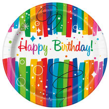 NEU Teller Happy Birthday aus Pappe, Kindergeburtstag, Regenbogenfarben / bunt, Gre ca. 23 cm, 8 Stck