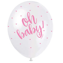 SALE Luftballon Latex Hello Baby, wei & rosa / pink, mit Herzchen, Gre: ca. 30 cm, 5 Stck