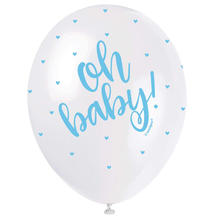 SALE Luftballon Latex Hello Baby, wei & blau, mit Herzchen, Gre: ca. 30 cm, 5 Stck