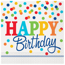 NEU Servietten Happy Birthday, Kindergeburtstag, bunt gepunktet, Gre: ca. 33 x 33 cm, 16 Stck