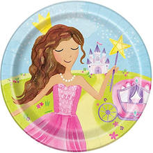 Teller aus Pappe mit Prinzessin für Kindergeburtstag Mädchen, pink / rosa, Größe ca. 23 cm, 8 Stück
