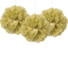 Pompom / Blume aus Papier, Raumdeko zum Aufhängen für Geburtstag, Hochzeit & Co., Größe: ca. 22 cm, 3 Stück, Farbe: Gold