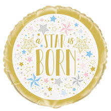 SALE Folienballon a star is born fr Baby Party, wei / gold, metallisch, beidseitig bedruckt, Gre: ca. 45 cm