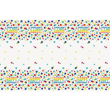Tischdecke Happy Birthday aus Kunststoff, Kindergeburtstag, Regenbogenfarben gepunktet, Größe: 1,37 x 2,13 m