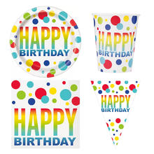SALE Geburtstags-Serie Regenbogen-Punkte Geburtstag Happy Birthday - Teller, Servietten, Becher & Deko