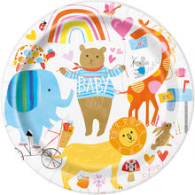 SALE Teller aus Pappe mit Zoo-Tieren fr Baby Shower Party, Gre ca. 18 cm, 8 Stck