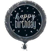 SALE Folienballon Happy Birthday, schwarz-silber, glitzernd, Gre: ca. 45 cm