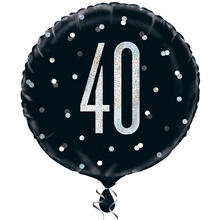Folienballon 40. Geburtstag, schwarz-silber, glitzernd, Größe: ca. 45 cm