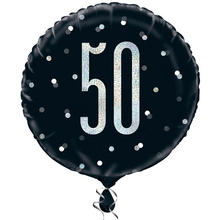 Folienballon 50. Geburtstag, schwarz-silber, glitzernd, Größe: ca. 45 cm