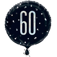 Folienballon 60. Geburtstag, schwarz-silber, glitzernd, Größe: ca. 45 cm