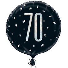 Folienballon 70. Geburtstag, schwarz-silber, glitzernd, Größe: ca. 45 cm