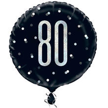 Folienballon 80. Geburtstag, schwarz-silber, glitzernd, Größe: ca. 45 cm