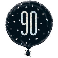 Folienballon 90. Geburtstag, schwarz-silber, glitzernd, Größe: ca. 45 cm