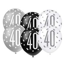 Luftballon Latex 40. Geburtstag, wei / grau / schwarz, Gre: ca. 30 cm, 6 Stck