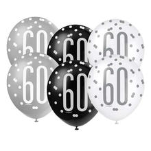 Luftballon Latex 60. Geburtstag, wei / grau / schwarz, Gre: ca. 30 cm, 6 Stck