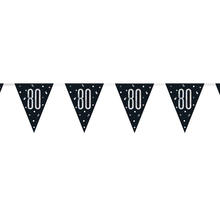 SALE Wimpelkette 80. Geburtstag, schwarz-silber, glitzernd, L�nge: ca. 2,7 m
