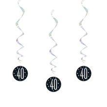 SALE Girlande spiralfrmig / Deckenhnger 40. Geburtstag, schwarz-silber, glitzernd, Lnge: ca. 80 cm, 6 Stck