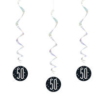 SALE Girlande spiralfrmig / Deckenhnger 50. Geburtstag, schwarz-silber, glitzernd, Lnge: ca. 80 cm, 6 Stck