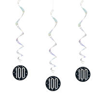 SALE Girlande spiralfrmig / Deckenhnger 100. Geburtstag, schwarz-silber, glitzernd, Lnge: ca. 80 cm, 6 Stck
