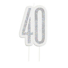 SALE Kerze zum Einstecken in Kuchen & Co., 40. Geburtstag, silber-glitzernd