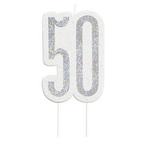 Kerze zum Einstecken in Kuchen & Co., 50. Geburtstag, silber-glitzernd