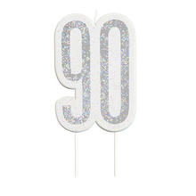 Kerze zum Einstecken in Kuchen & Co., 90. Geburtstag, silber-glitzernd