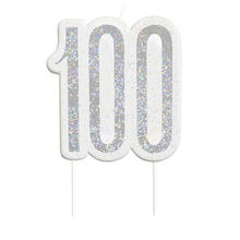 SALE Kerze zum Einstecken in Kuchen & Co., 100. Geburtstag, silber-glitzernd