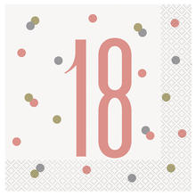 Servietten 18. Geburtstag / Volljährigkeit, weiß-rosegold, Größe: ca. 33 x 33 cm, 16 Stück
