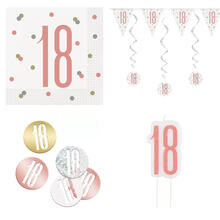 SALE Geburtstags-Serie Weiß-Roségold Happy Birthday 18 - Verschiedene Party-Artikel