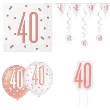 SALE Geburtstags-Serie Weiß-Roségold Happy Birthday 40 - Verschiedene Party-Artikel