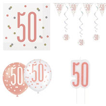 SALE Geburtstags-Serie Weiß-Roségold Happy Birthday 50 - Verschiedene Party-Artikel