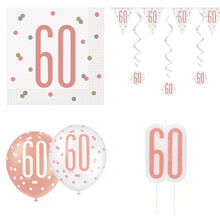 SALE Geburtstags-Serie Weiß-Roségold Happy Birthday 60 - Verschiedene Party-Artikel