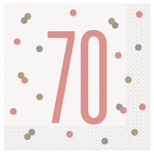 Servietten 70. Geburtstag, weiß-rosegold, Größe: ca. 33 x 33 cm, 16 Stück