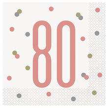 Servietten 80. Geburtstag, weiß-rosegold, Größe: ca. 33 x 33 cm, 16 Stück