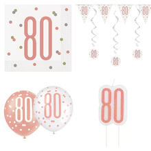 SALE Geburtstags-Serie Weiß-Roségold Happy Birthday 80 - Verschiedene Party-Artikel