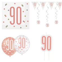 SALE Geburtstags-Serie Weiß-Roségold Happy Birthday 90 - Verschiedene Party-Artikel