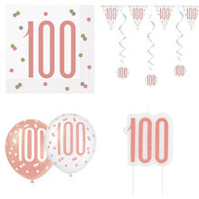 SALE Geburtstags-Serie Weiß-Roségold Happy Birthday 100 - Verschiedene Party-Artikel