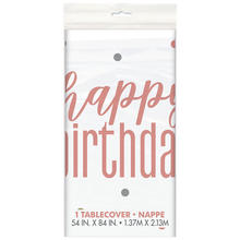 Tischdecke Happy Birthday aus Kunststoff, rosegold, Gre: ca. 1,37 x 2,13 m