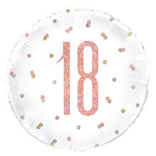 SALE Folienballon 18. Geburtstag / Volljhrigkeit, wei-rosa, glitzernd, Gre: ca. 45 cm